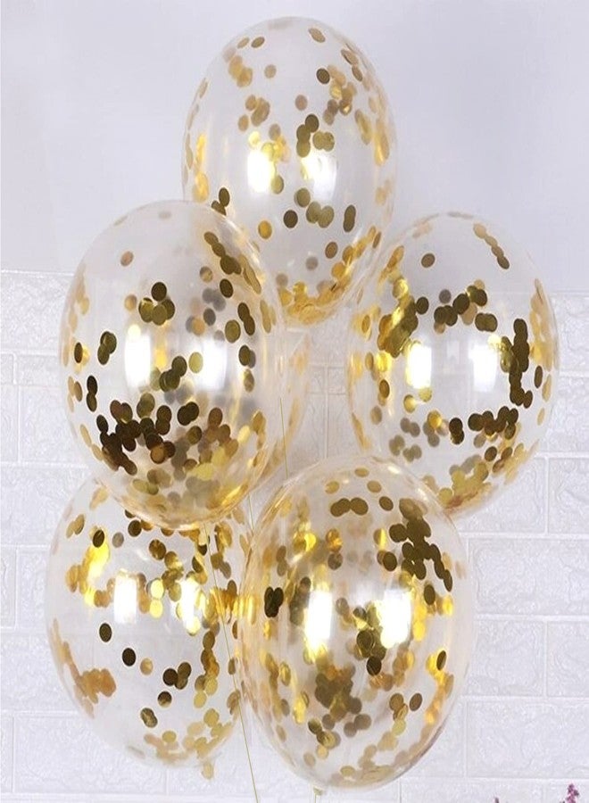 AMFIN Rubber (Pack Of 50) Transparent Balloons Bouquet Combo With Re Filled Gold Confetti & Ribbons For Anniversary, Birthday, Baby Shower, Valentine Day Party Decoration Balloon - Gold - Image 1